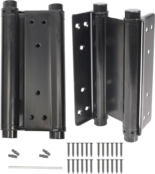 8" Black Heavy Duty Double Action Spring Hinges for Cafe Saloon Pub Swinging Doors - Pair, 201 Stainless Steel