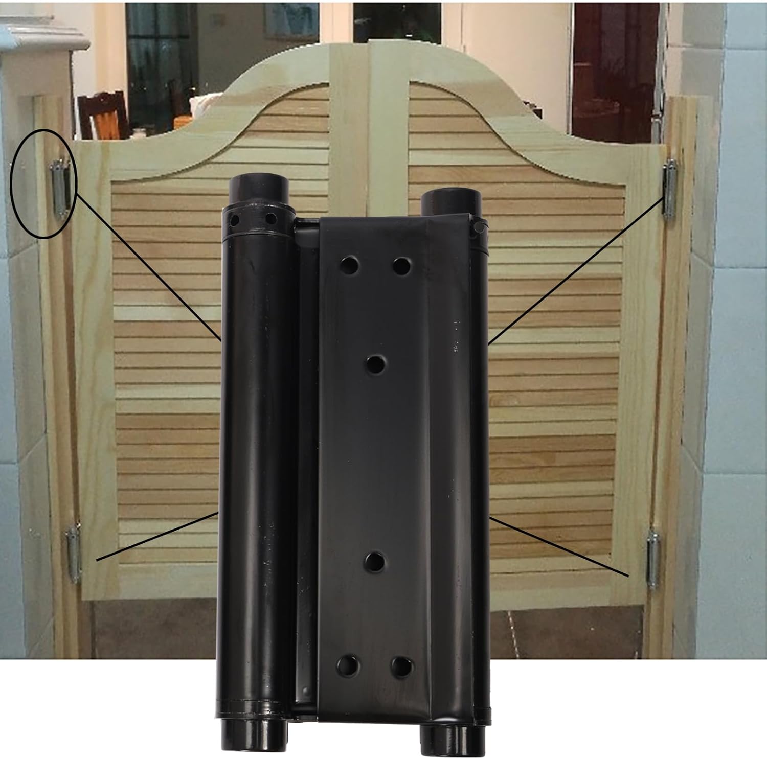 8" Black Heavy Duty Double Action Spring Hinges for Cafe Saloon Pub Swinging Doors - Pair, 201 Stainless Steel