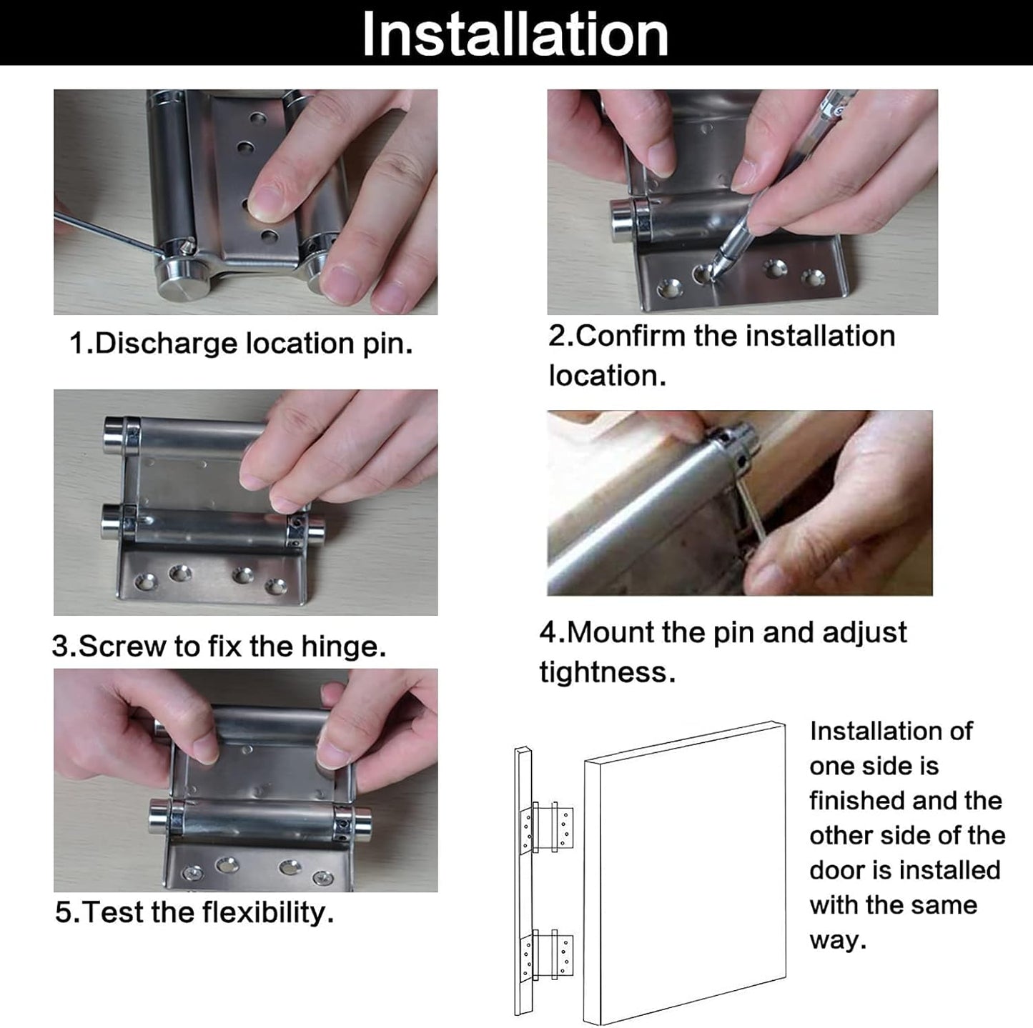 8" Black Heavy Duty Double Action Spring Hinges for Cafe Saloon Pub Swinging Doors - Pair, 201 Stainless Steel