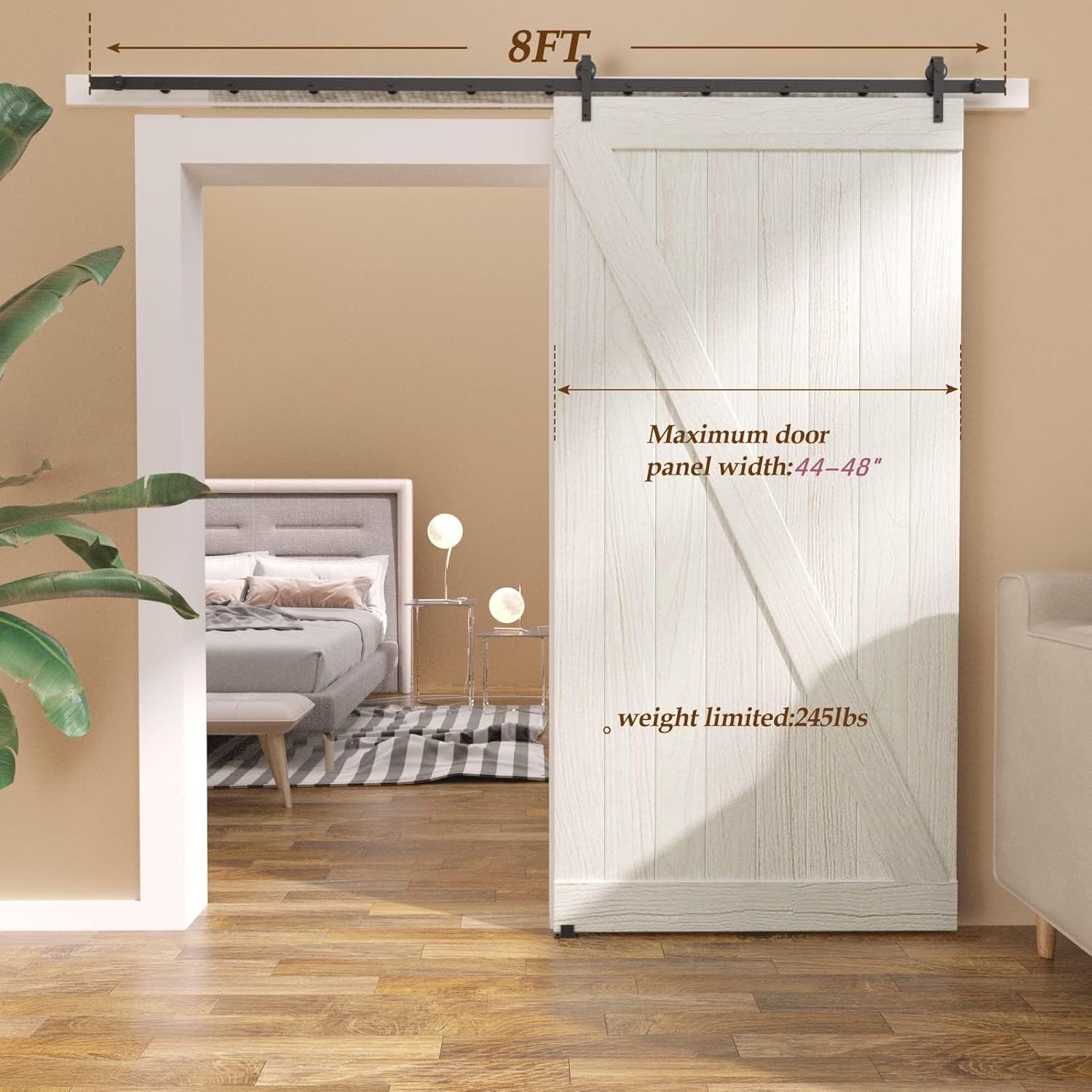 8 Ft Barn Door Hardware Kit - Easy Installation, Smooth & Quiet Sliding, Single Track for Low Ceilings, Modular & Stable Connection - WildKart