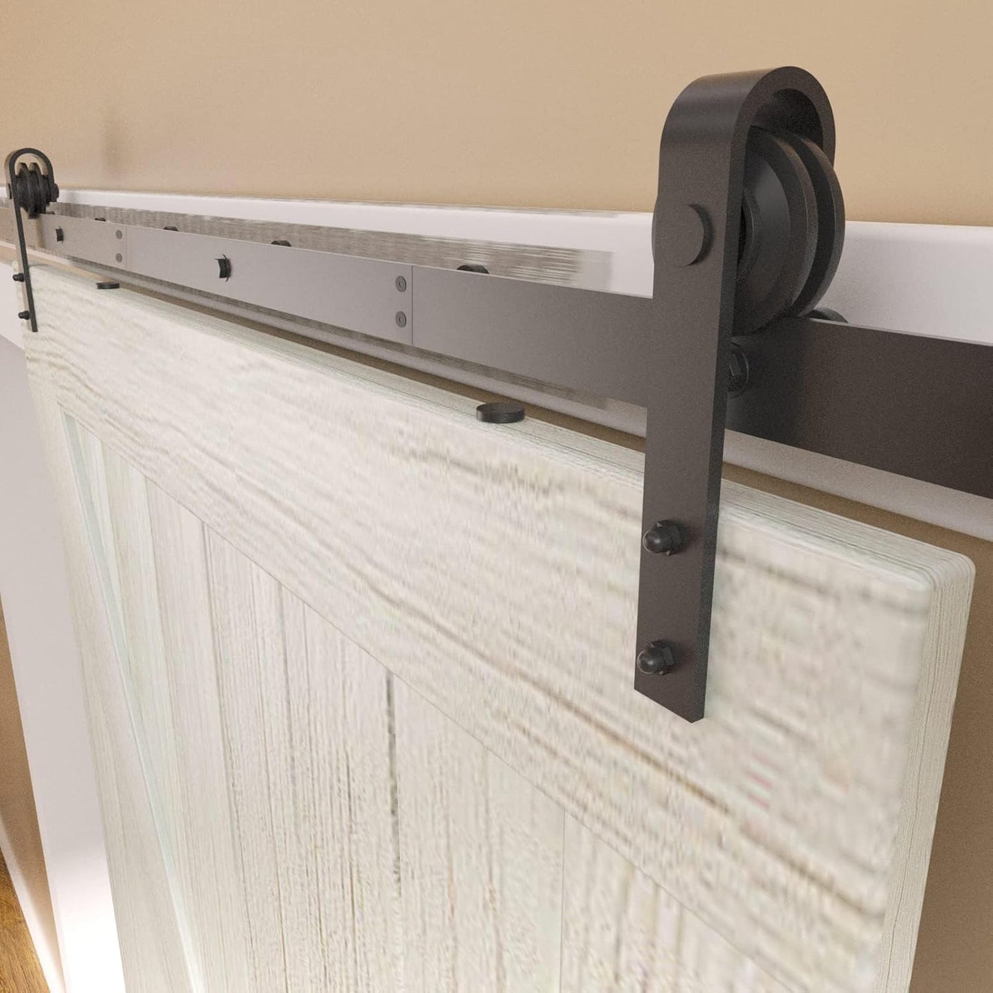 8 Ft Barn Door Hardware Kit - Easy Installation, Smooth & Quiet Sliding, Single Track for Low Ceilings, Modular & Stable Connection - WildKart