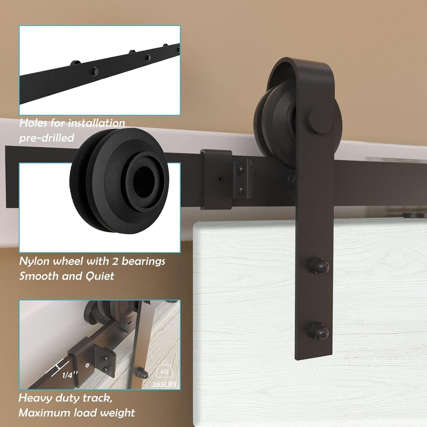 8 Ft Barn Door Hardware Kit - Easy Installation, Smooth & Quiet Sliding, Single Track for Low Ceilings, Modular & Stable Connection - WildKart