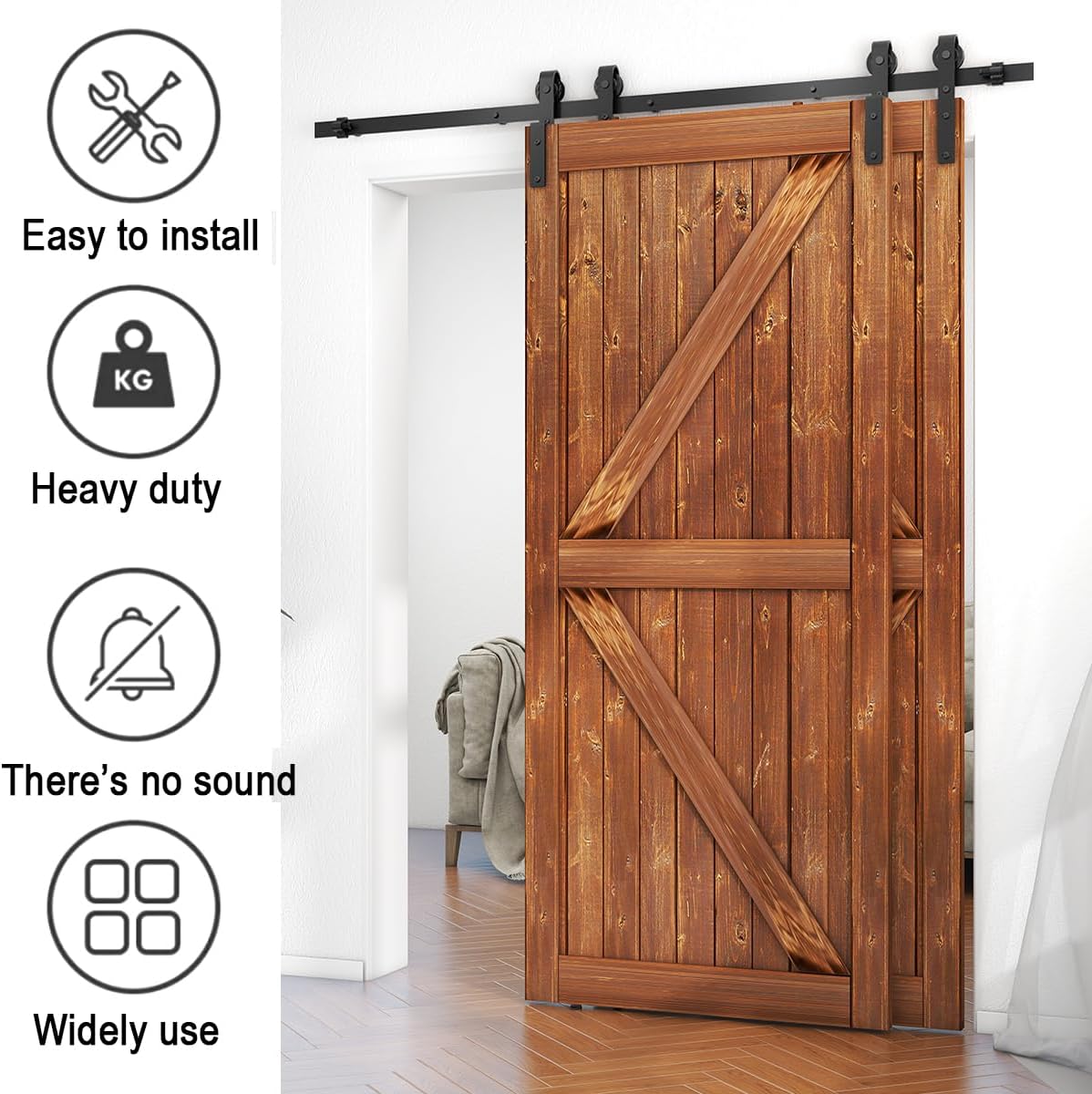 8 FT Bypass Sliding Barn Door Hardware Kit for Double Wooden Doors - Combination Track Mode, Fits 92" Door Opening