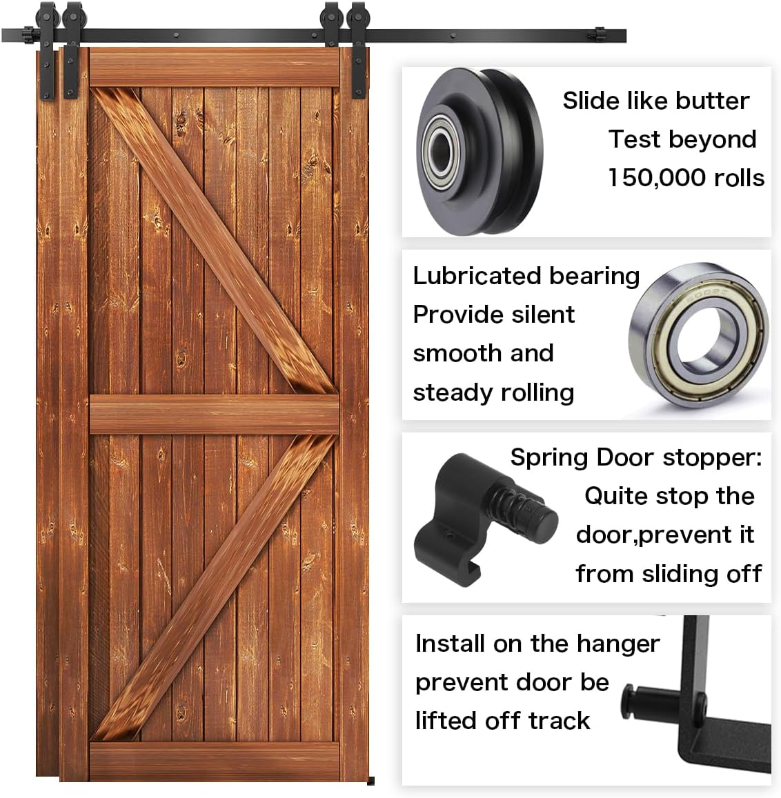 8 FT Bypass Sliding Barn Door Hardware Kit for Double Wooden Doors - Combination Track Mode, Fits 92" Door Opening