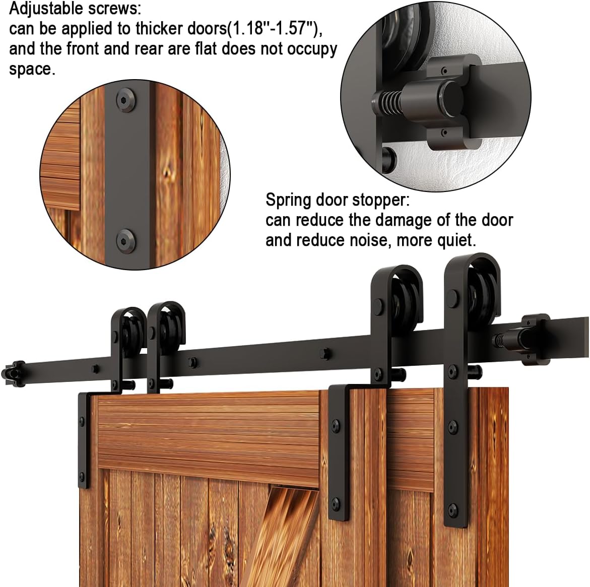 8 FT Bypass Sliding Barn Door Hardware Kit for Double Wooden Doors - Combination Track Mode, Fits 92" Door Opening