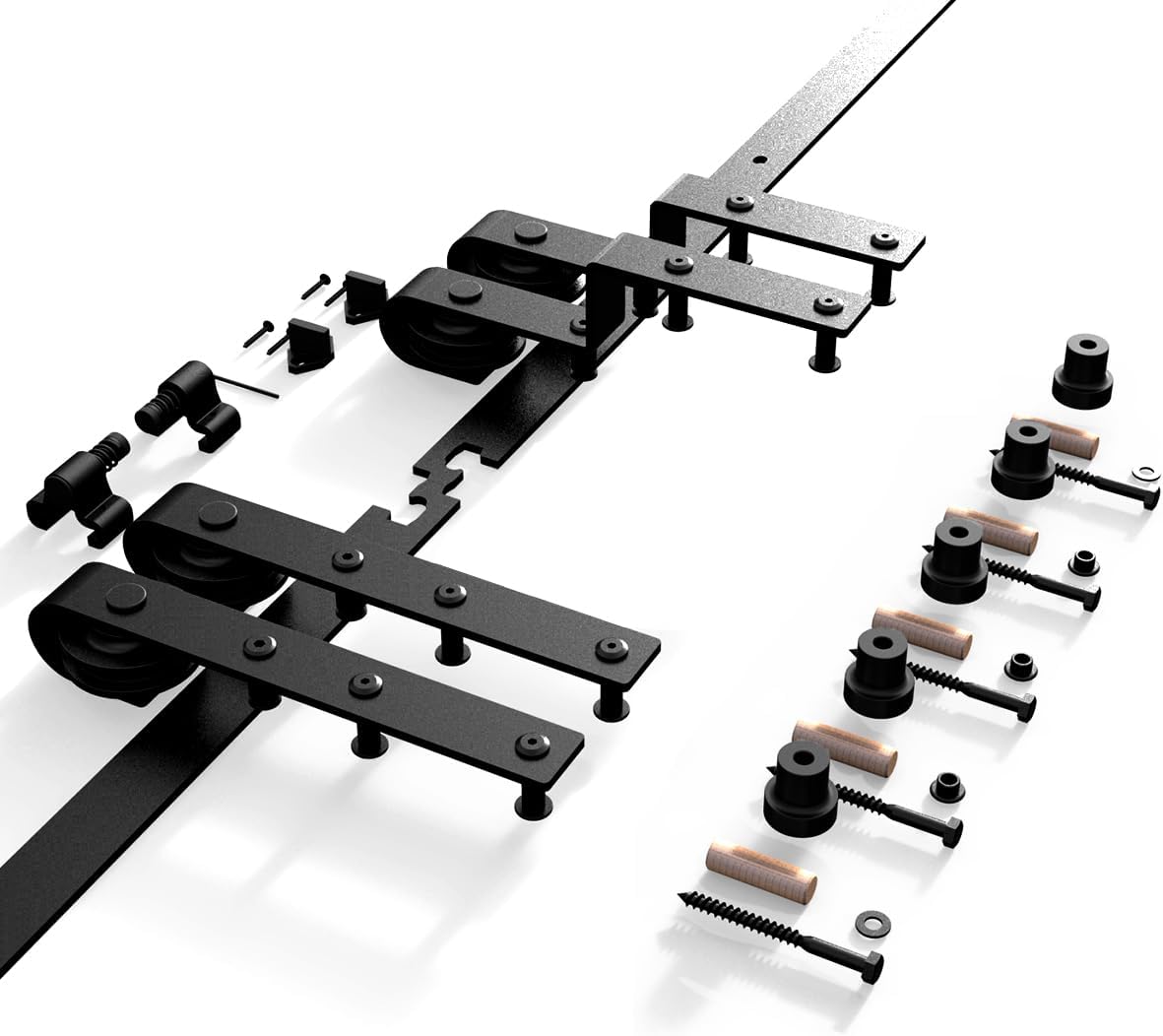 8 FT Bypass Sliding Barn Door Hardware Kit for Double Wooden Doors - Combination Track Mode, Fits 92" Door Opening
