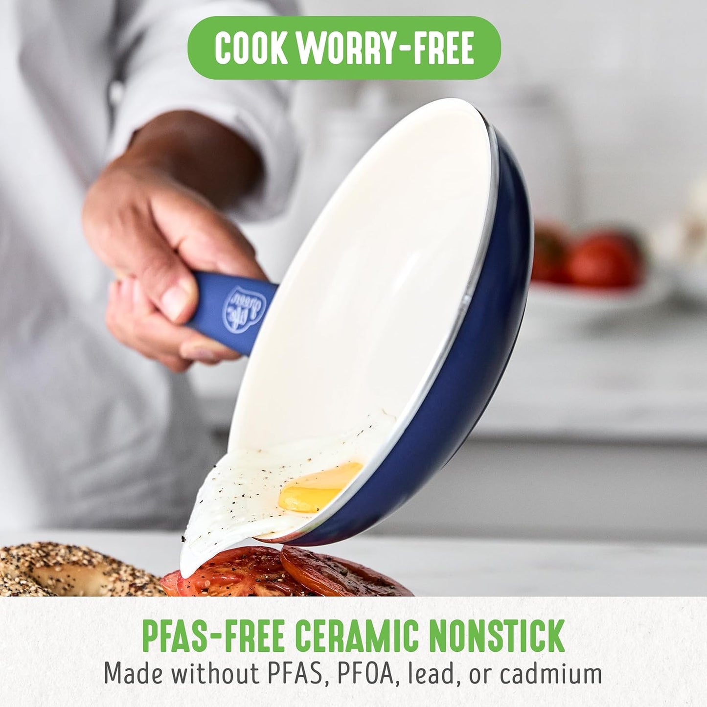 8" GreenLife Soft Grip Ceramic Nonstick Frying Pan Skillet in Blue, PFAS-Free & Dishwasher Safe