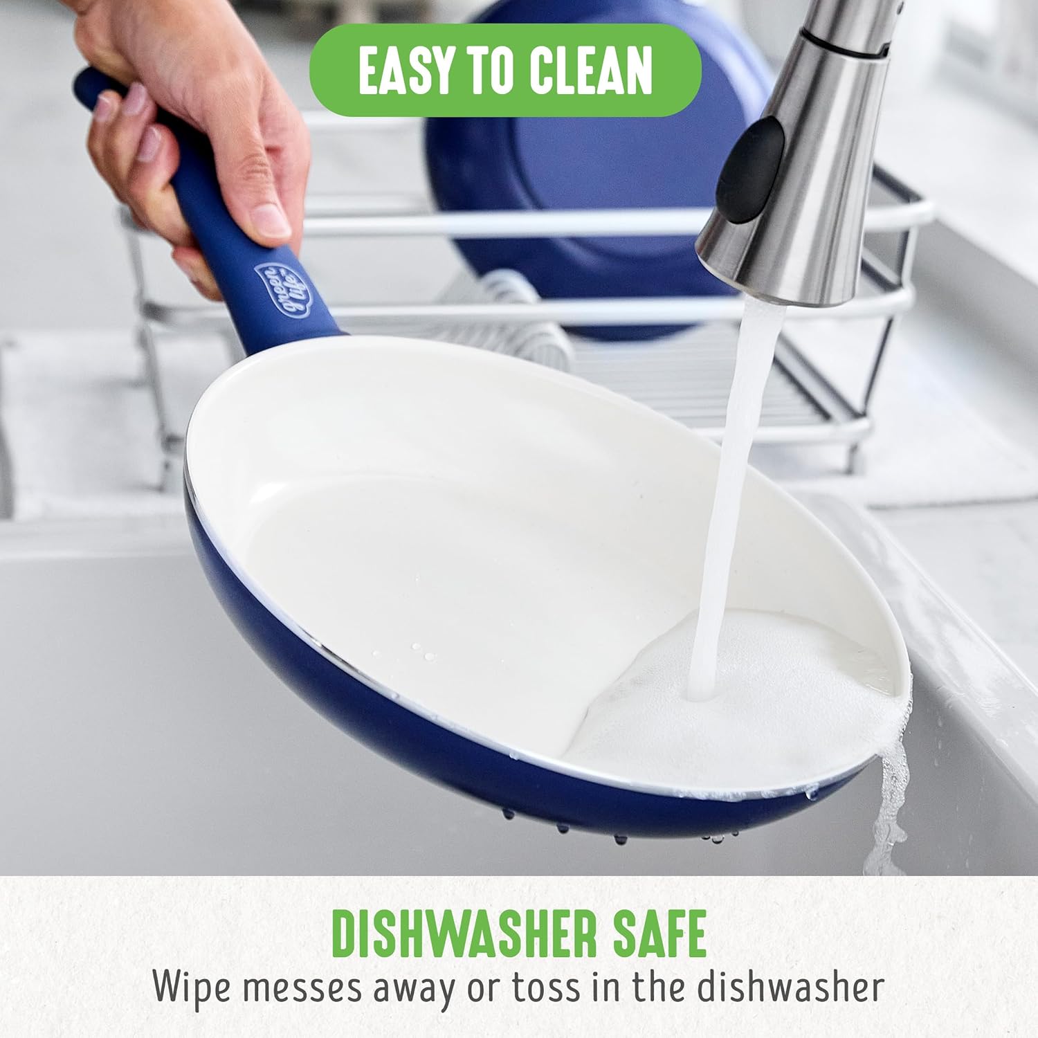 8" GreenLife Soft Grip Ceramic Nonstick Frying Pan Skillet in Blue, PFAS-Free & Dishwasher Safe