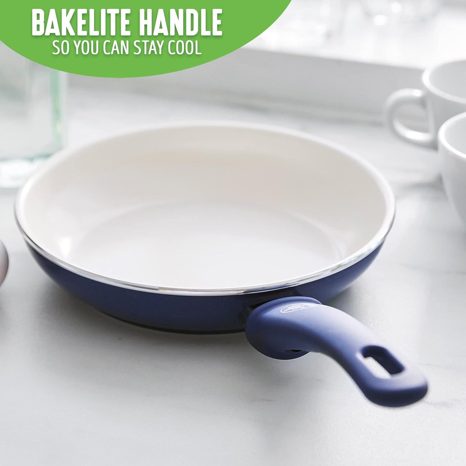 8" GreenLife Soft Grip Ceramic Nonstick Frying Pan Skillet in Blue, PFAS-Free & Dishwasher Safe