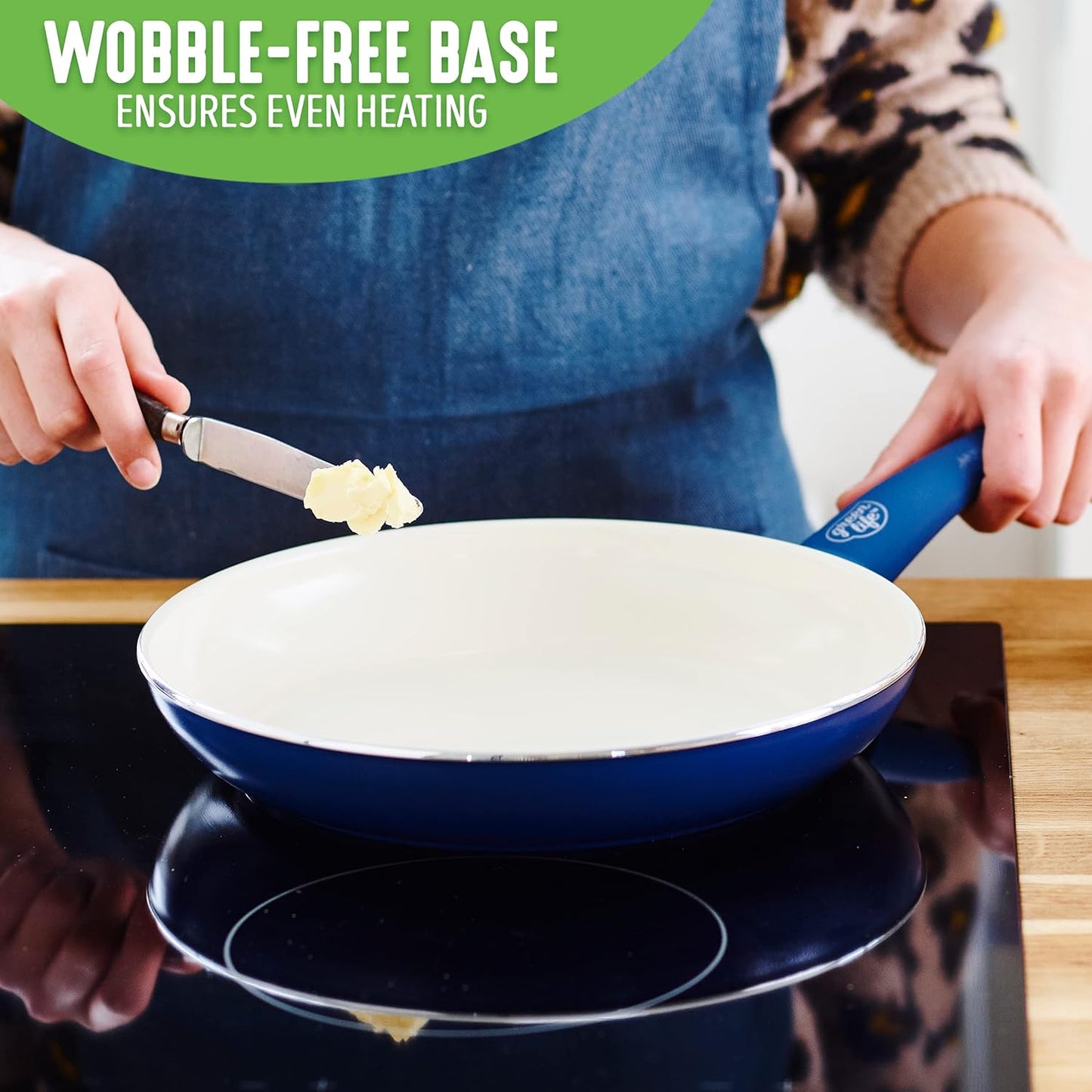 8" GreenLife Soft Grip Ceramic Nonstick Frying Pan Skillet in Blue, PFAS-Free & Dishwasher Safe