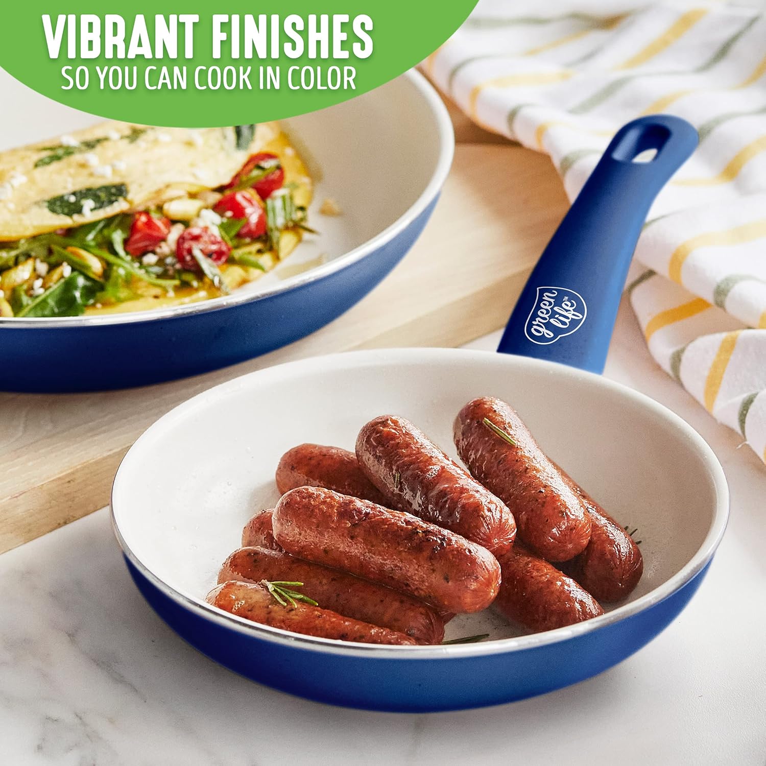 8" GreenLife Soft Grip Ceramic Nonstick Frying Pan Skillet in Blue, PFAS-Free & Dishwasher Safe