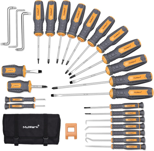 8" Heavy Duty Multi-Purpose Wire Stripper & 26pc Screwdriver Set for Home Repair by MulWark
