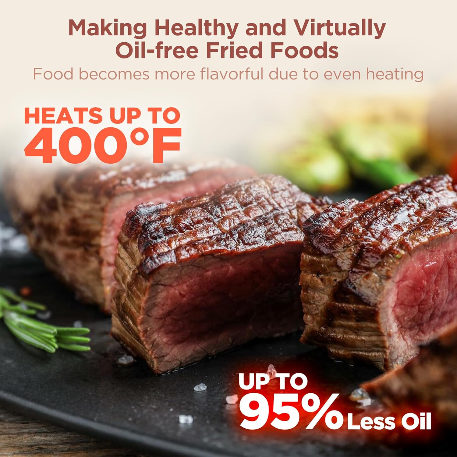 8-in-1 HAIMEEC Air Fryer with 6.3 Qt Capacity, Easy View Windows, 100+ Recipes, Nonstick Basket - Roast, Bake, Dehydrate, Reheat, Broil - Max 400F, 95% Less Oil - Shake Reminder - CT03