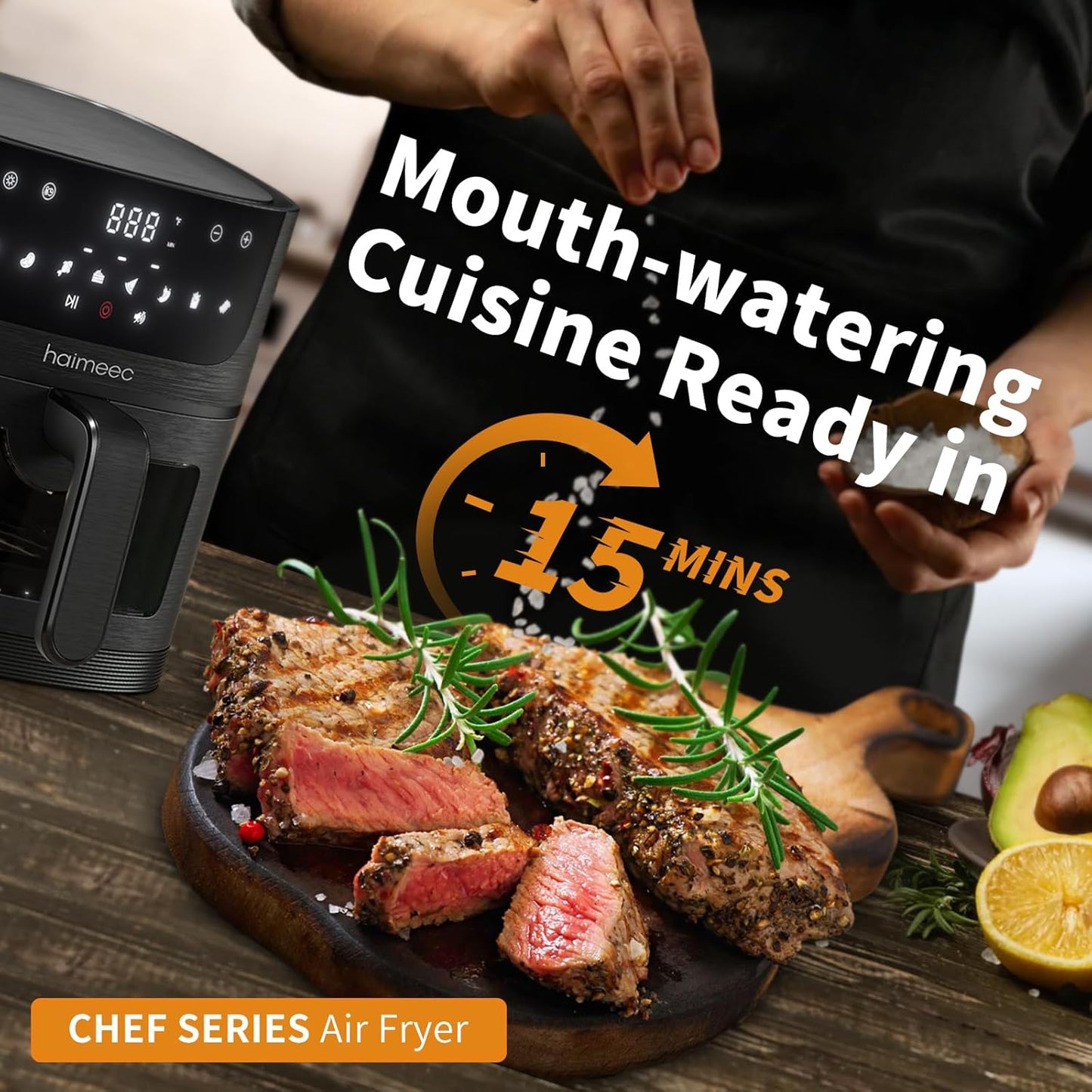8-in-1 HAIMEEC Air Fryer with 6.3 Qt Capacity, Easy View Windows, 100+ Recipes, Nonstick Basket - Roast, Bake, Dehydrate, Reheat, Broil - Max 400F, 95% Less Oil - Shake Reminder - CT03