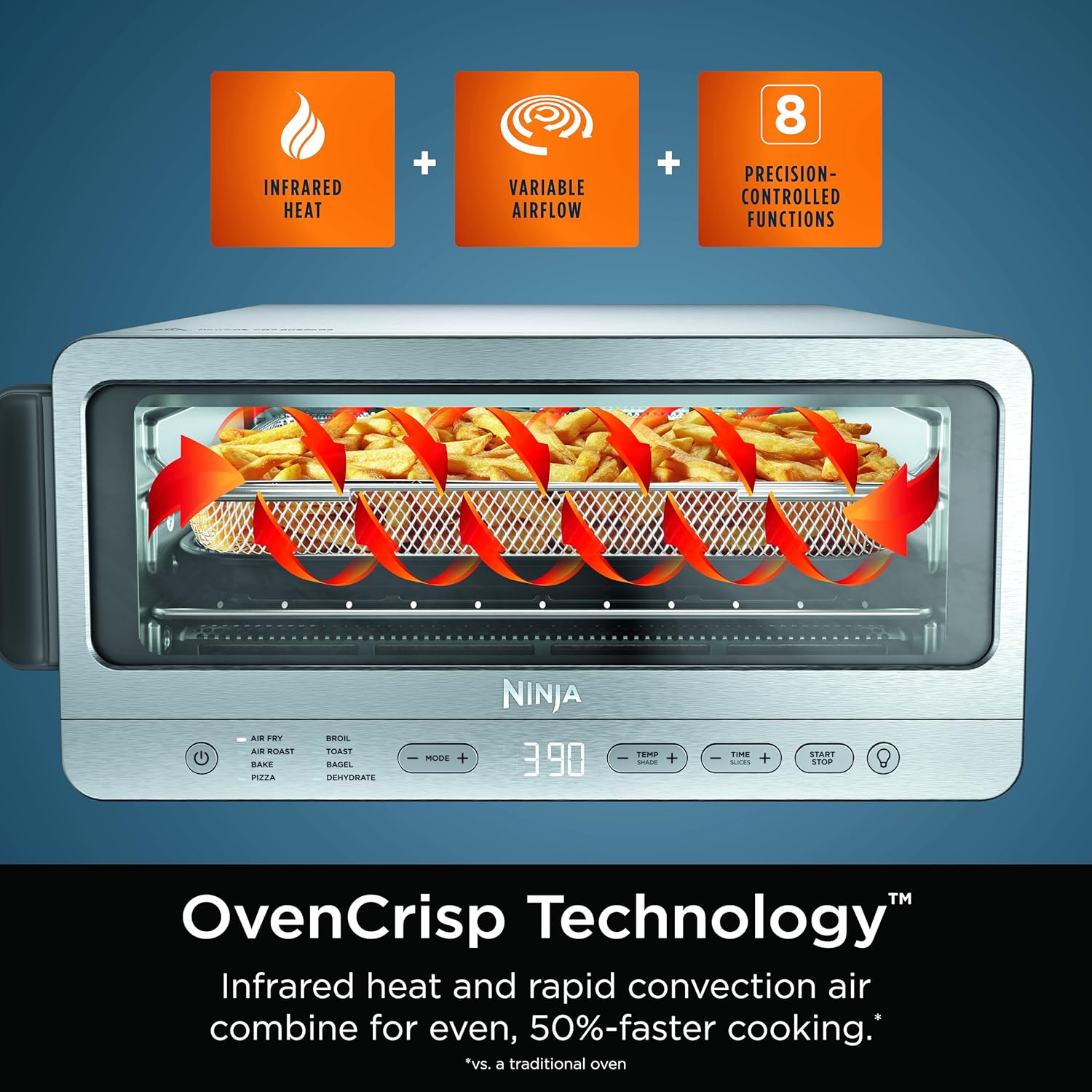 8-in-1 Ninja Flip Toaster Oven & Air Fryer with Large Capacity, Space-Saving Flip Up Design, Stainless Steel Finish, 1800 Watts (Model SP151)