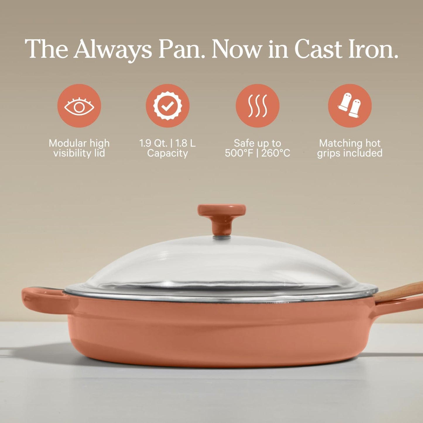 8-in-1 Premium Enameled Cast Iron Always Pan with Lid and Handle Covers, 10-inch Multifunctional Cookware for Oven and High Heat Cooking