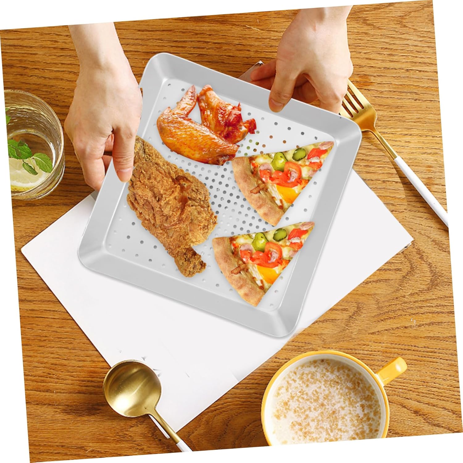 8-Inch Aluminum Pizza Pan Oven Baking Tray with Holes for Crispy Pizza - Kitchen Baking Supply