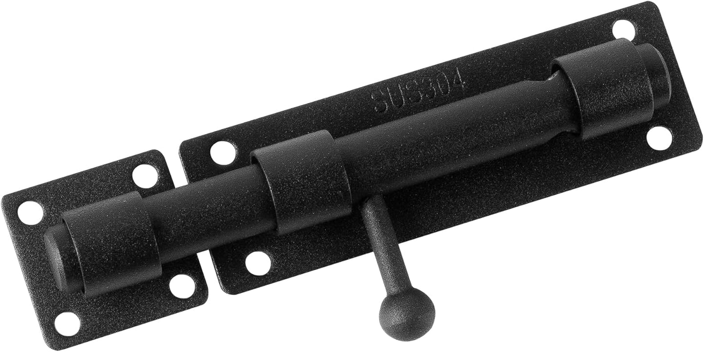 8 Inch Black Heavy Duty Solid 304 Stainless Steel Slide Lock for Wooden, Fence, Yard Door, Barn Door, Interior, Outdoor - Barrel Bolt Safety Padlock Latch
