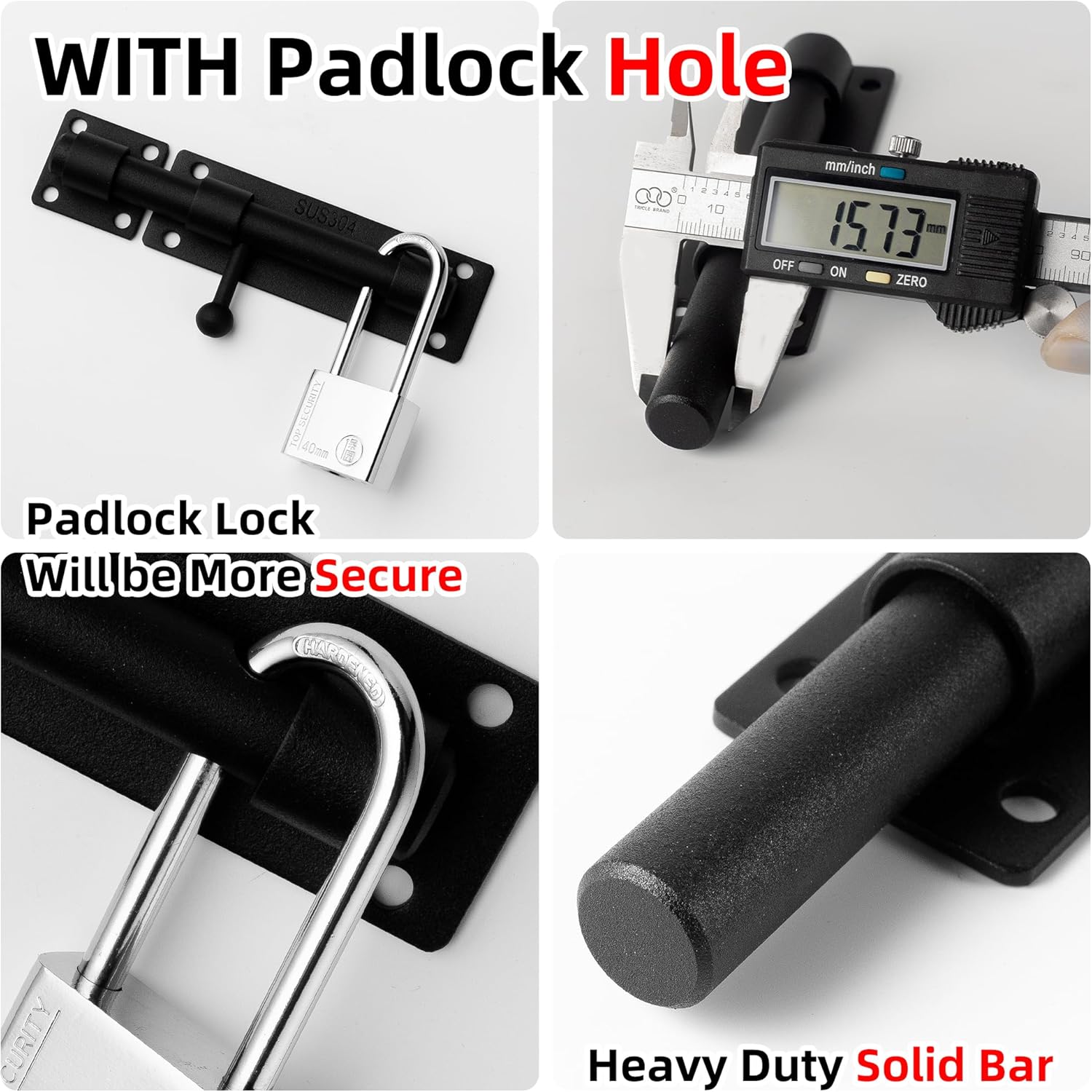 8 Inch Black Heavy Duty Solid 304 Stainless Steel Slide Lock for Wooden, Fence, Yard Door, Barn Door, Interior, Outdoor - Barrel Bolt Safety Padlock Latch