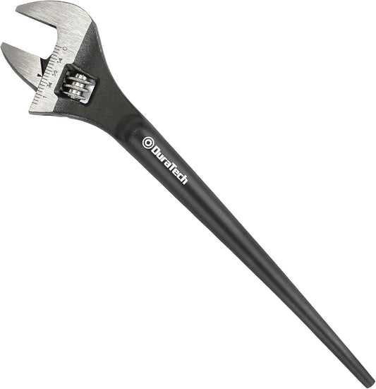 8-Inch DURATECH Spud Wrench with Adjustable Design, Black Oxide Finish, CR-V Steel, SAE and Metric Scale, Alignment Holes, Tail Crowbar