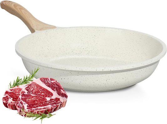 8 Inch Nonstick Ceramic Frying Pan Skillet for Healthy Cooking, Induction Compatible with Heat Resistant Handle - Cream Color