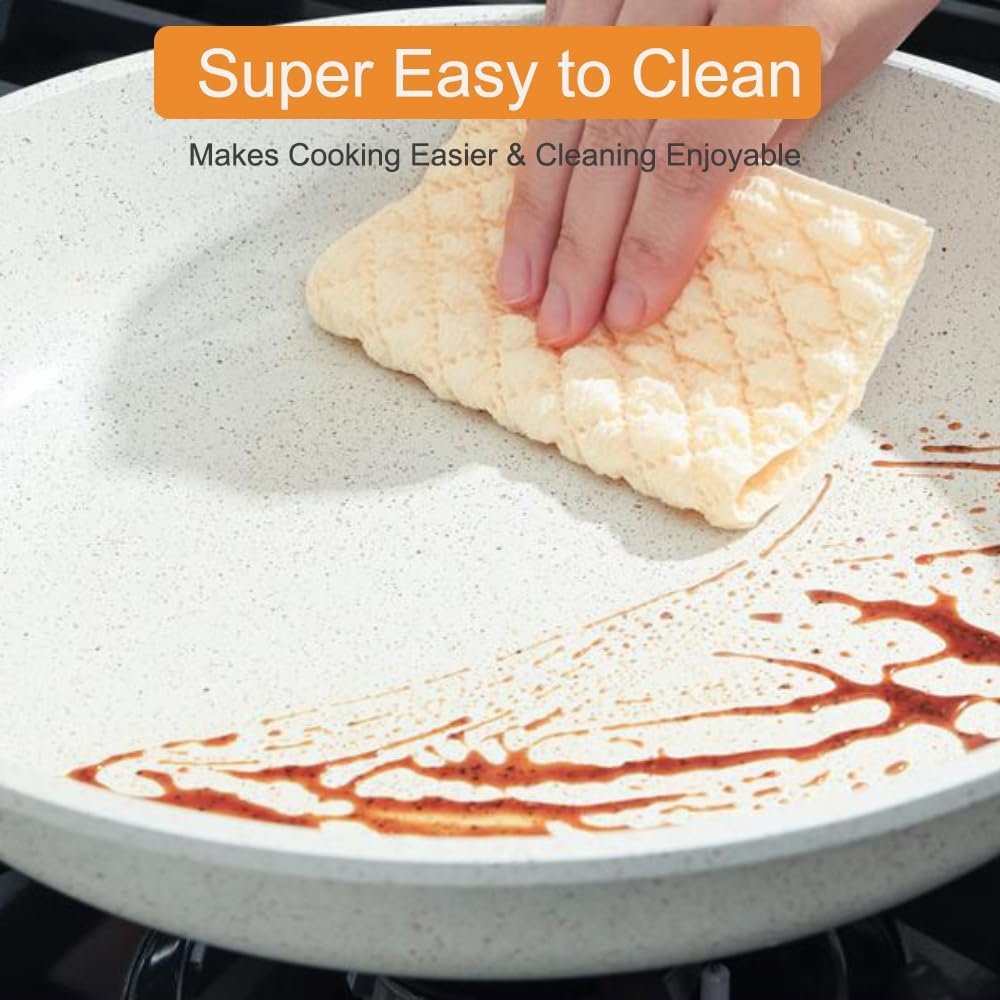 8 Inch Nonstick Ceramic Frying Pan Skillet for Healthy Cooking, Induction Compatible with Heat Resistant Handle - Cream Color