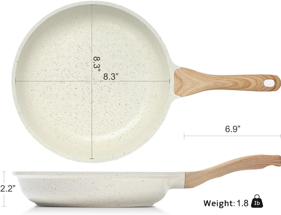 8 Inch Nonstick Ceramic Frying Pan Skillet for Healthy Cooking, Induction Compatible with Heat Resistant Handle - Cream Color