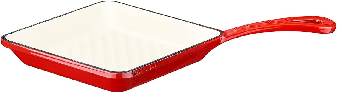 8-Inch Square Mini Ceramic Grill Pan with White Enamel Interior - Red Color Baby Collection