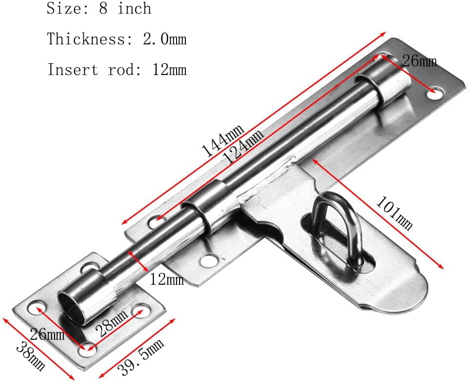 8 Inch Stainless Steel Sliding Door Lock with Padlock Clasp - Secure Bolt Latch for Garden Shed or Wooden Gates