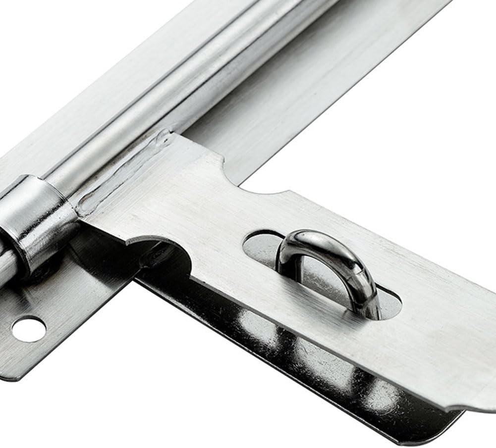 8 Inch Stainless Steel Sliding Door Lock with Padlock Clasp - Secure Bolt Latch for Garden Shed or Wooden Gates