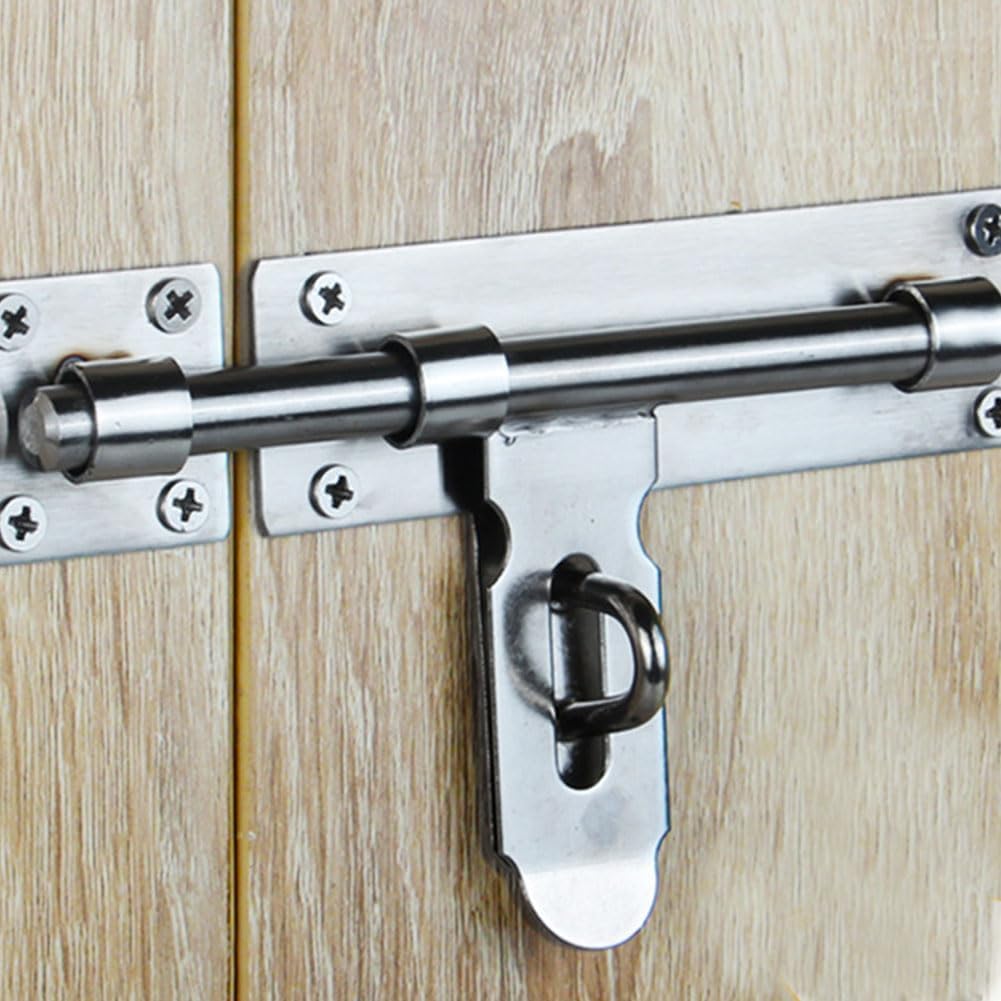 8 Inch Stainless Steel Sliding Door Lock with Padlock Clasp - Secure Bolt Latch for Garden Shed or Wooden Gates