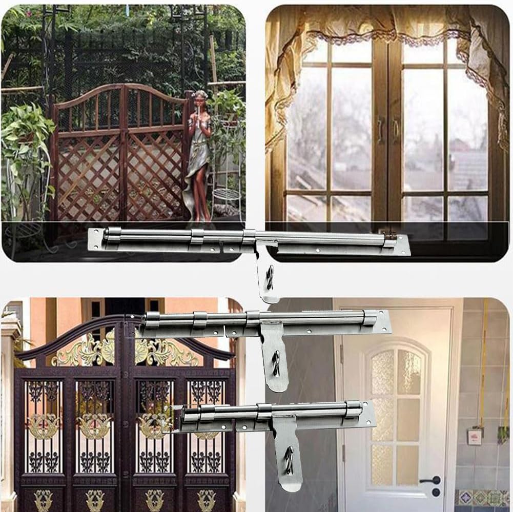 8 Inch Stainless Steel Sliding Door Lock with Padlock Clasp - Secure Bolt Latch for Garden Shed or Wooden Gates