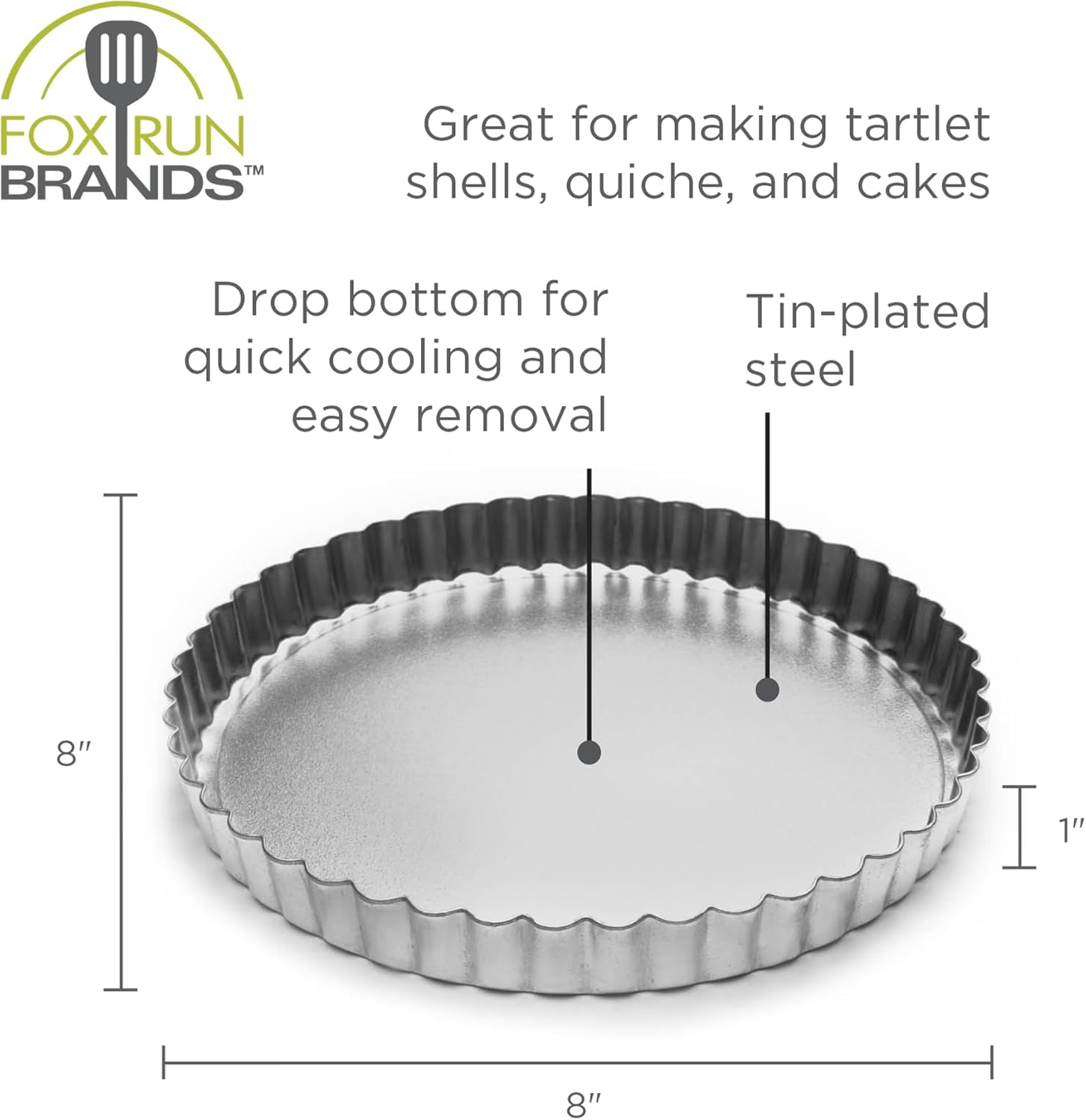8-Inch Tin-Plated Steel Round Tartlet/Quiche Pan with Removable Bottom by Fox Run
