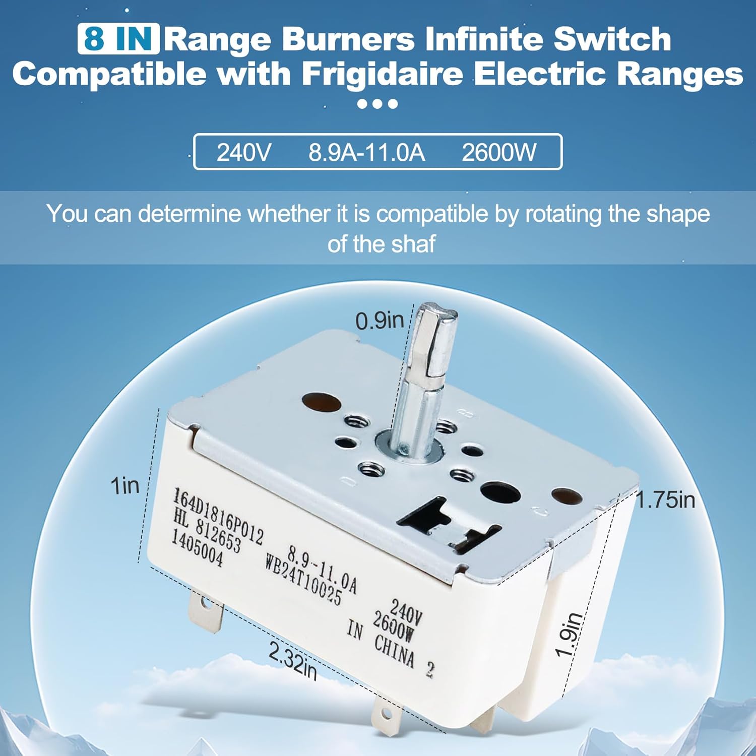 8 Inch WB24T10025 Surface Burner Control Switch Replacement for GE, Kenmore, Hotpoint Ranges - OEM Range Switch - 154510 AP2024072 PS236750