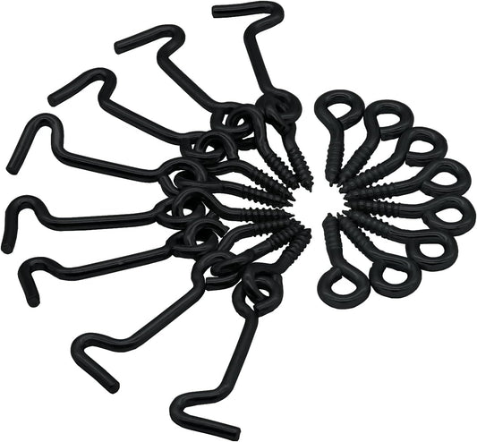 8 Pack 2 Inch Black Eye Swivel Window Latch with Mounting Screws - Steel Cabin Hook for Gate, Door, Wood