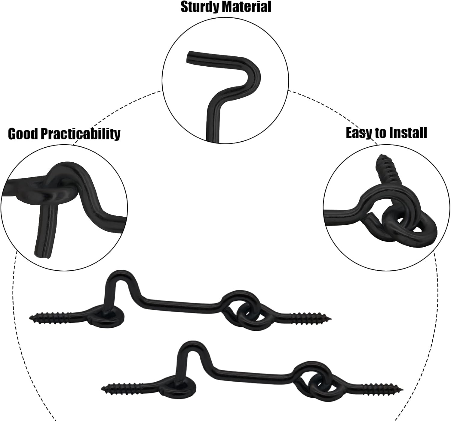 8 Pack 2 Inch Black Eye Swivel Window Latch with Mounting Screws - Steel Cabin Hook for Gate, Door, Wood