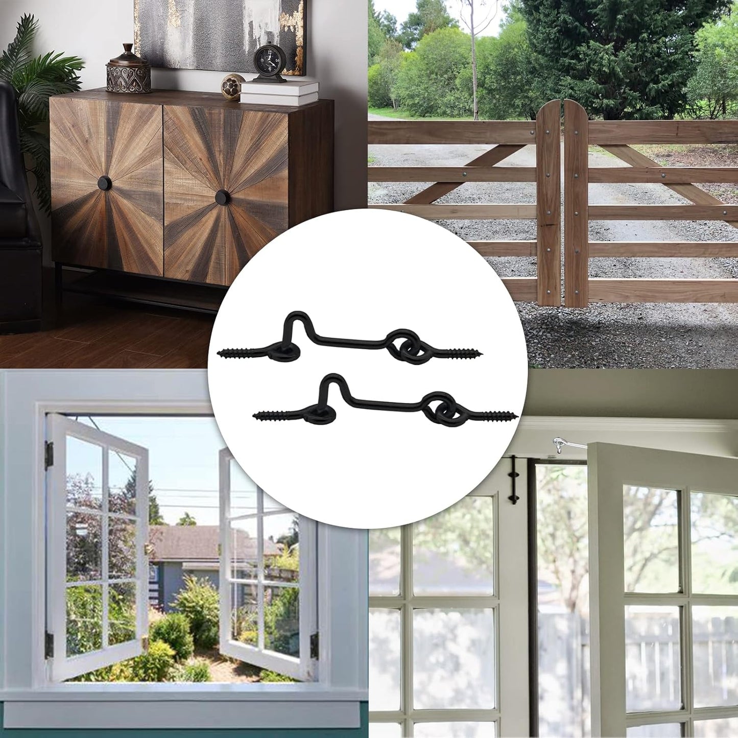 8 Pack 2 Inch Black Eye Swivel Window Latch with Mounting Screws - Steel Cabin Hook for Gate, Door, Wood