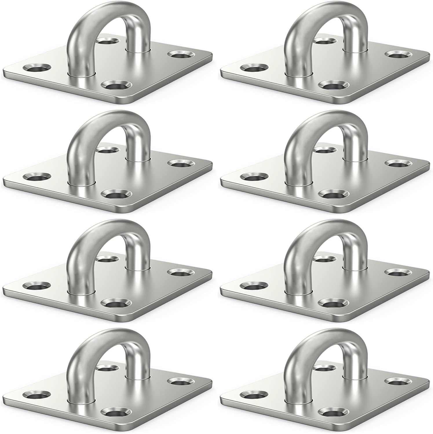 8 Pack 304 Stainless Steel Ceiling Hooks Pad Eyes Plate Marine Hardware with Screws - 1.4 x 1.2 Inch