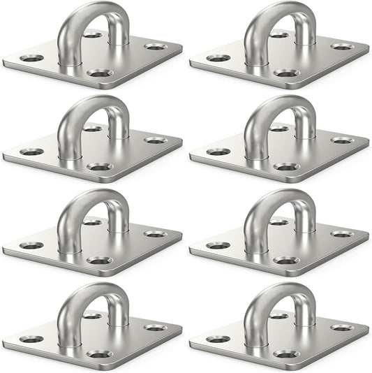 8 Pack 304 Stainless Steel Ceiling Hooks Pad Eyes Plate Marine Hardware with Screws - 1.4 x 1.2 Inch