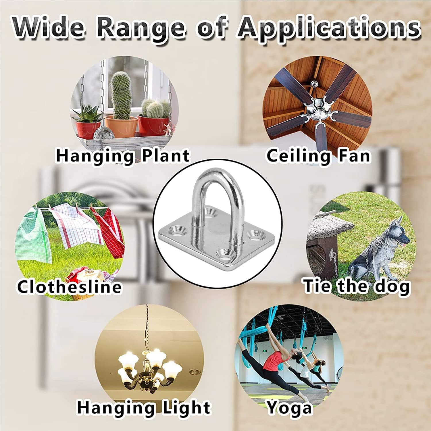 8 Pack 304 Stainless Steel Ceiling Hooks Pad Eyes Plate Marine Hardware with Screws - 1.4 x 1.2 Inch