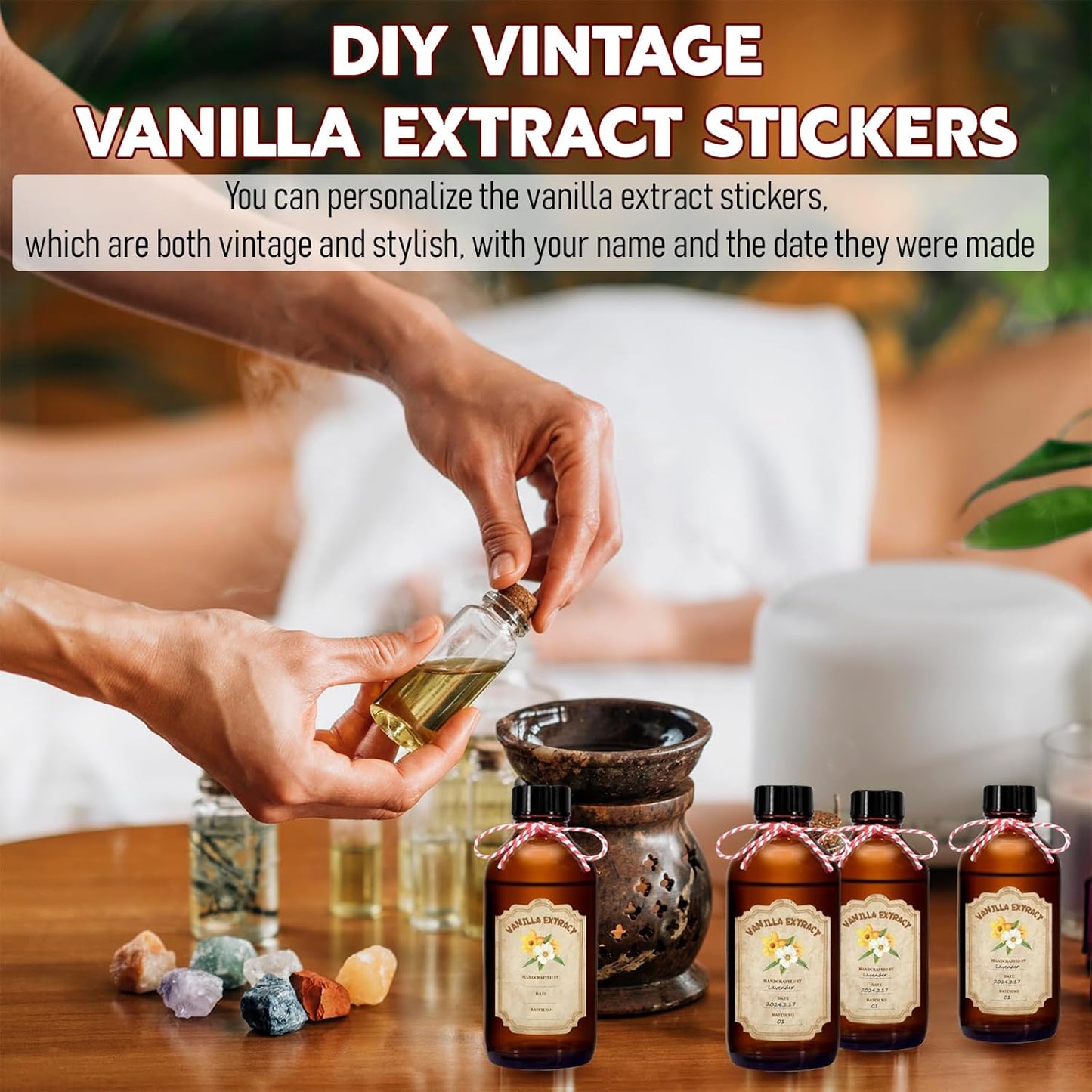 8 Pack 4oz Amber Glass Bottles with Lids for Homemade Vanilla Extract - Set of 8 Stickers Included for Syrup and Sauce Storage