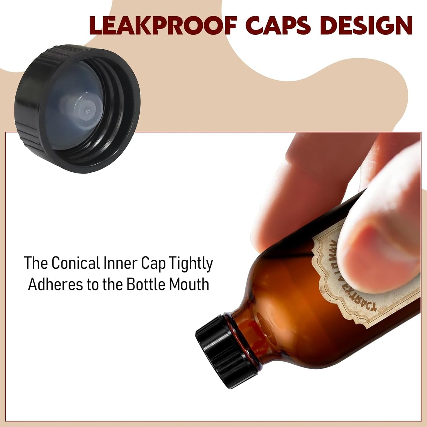 8 Pack 4oz Amber Glass Bottles with Lids for Homemade Vanilla Extract - Set of 8 Stickers Included for Syrup and Sauce Storage