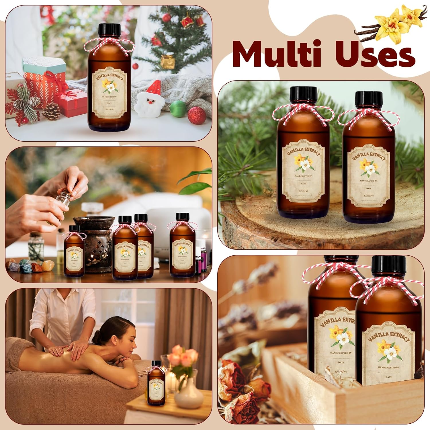 8 Pack 4oz Amber Glass Bottles with Lids for Homemade Vanilla Extract - Set of 8 Stickers Included for Syrup and Sauce Storage