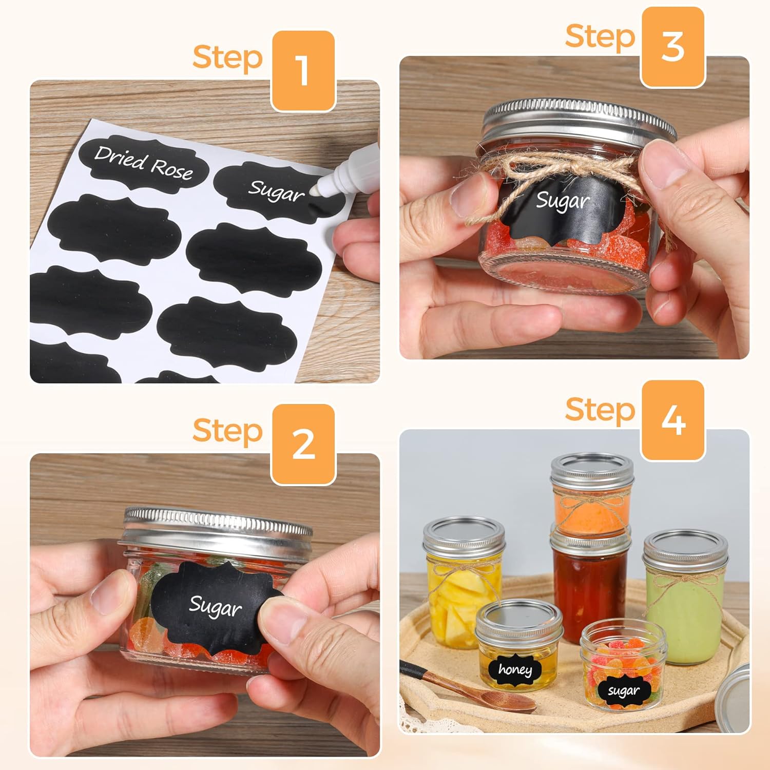 8-Pack 4oz Mini Mason Jars with Lids and Bands - Small Glass Canning Jar for Spices, Honey, Jelly, Desserts - Wedding Favors, DIY Candles