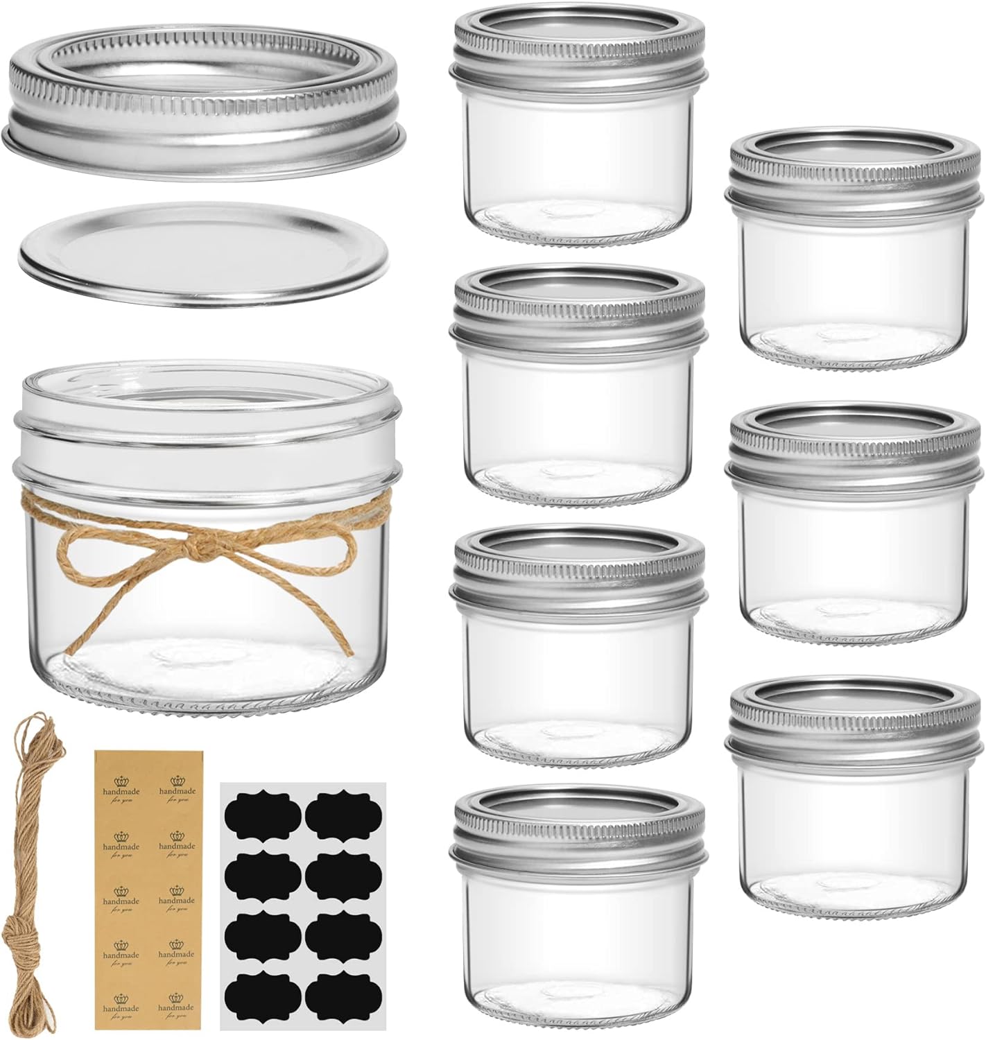 8-Pack 4oz Mini Mason Jars with Lids and Bands - Small Glass Canning Jar for Spices, Honey, Jelly, Desserts - Wedding Favors, DIY Candles
