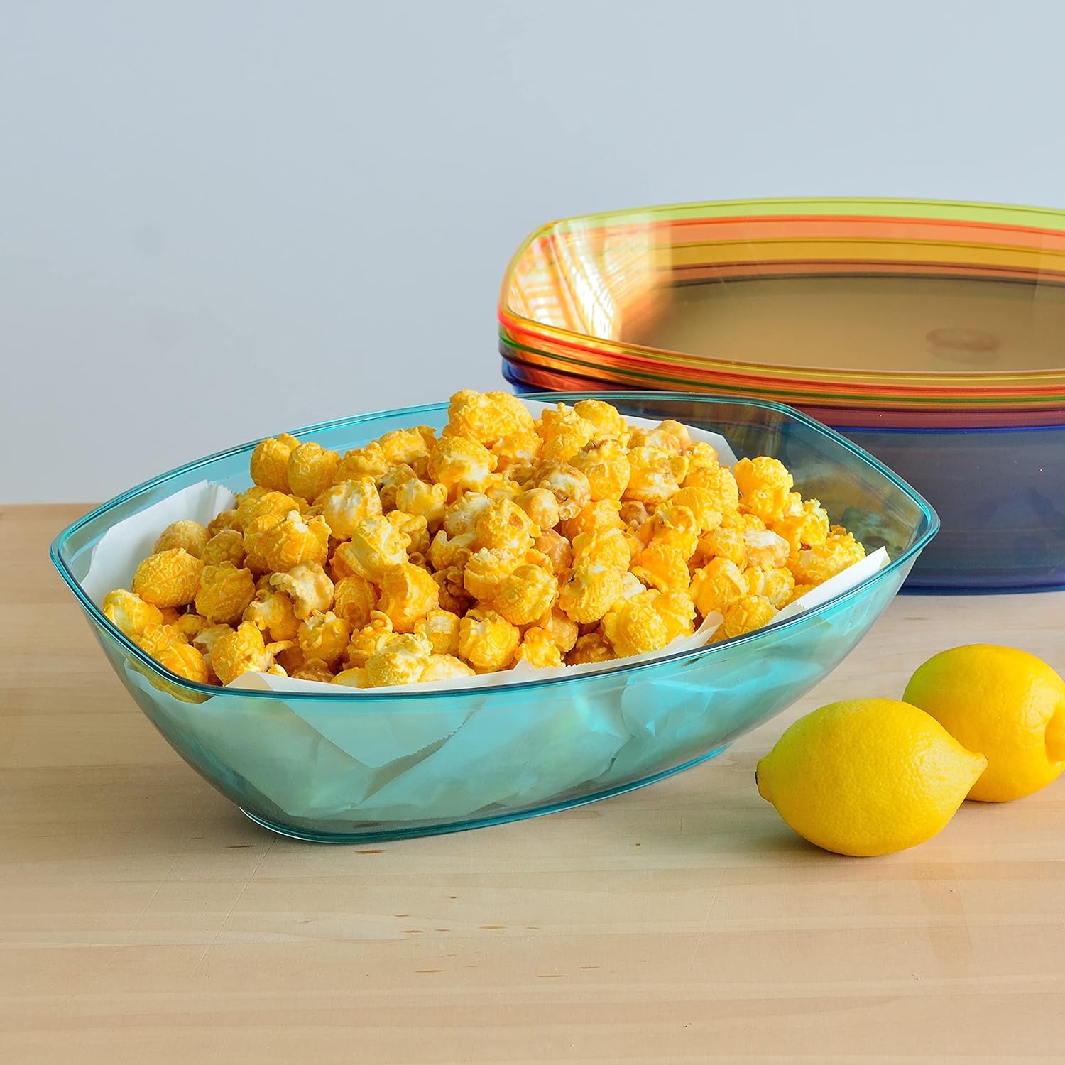 8 Pack 80oz Luau Plastic Bowls for Mixing, Serving, Popcorn, Salad, Chips, Dip - Set of 8 Rainbow Bowls