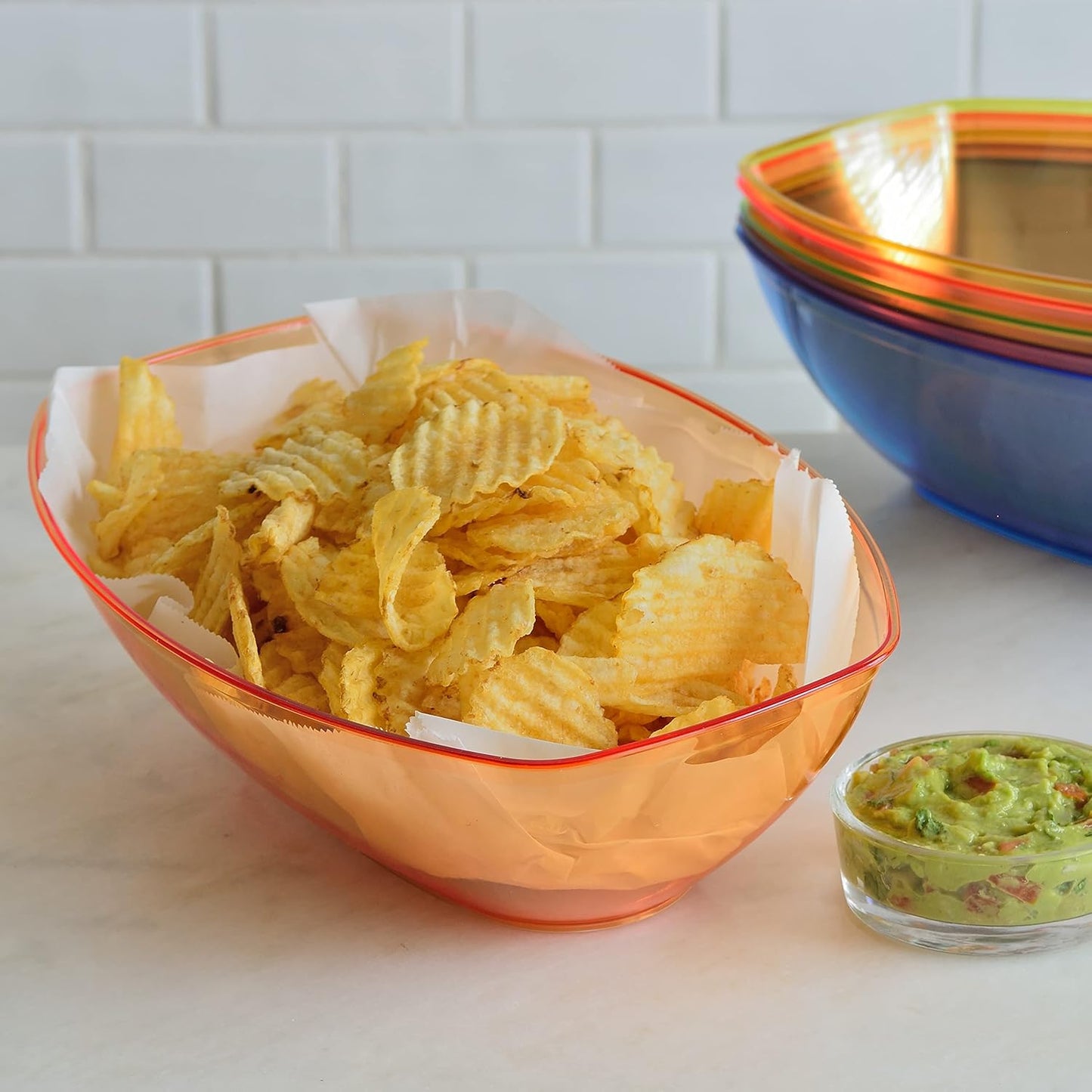 8 Pack 80oz Luau Plastic Bowls for Mixing, Serving, Popcorn, Salad, Chips, Dip - Set of 8 Rainbow Bowls