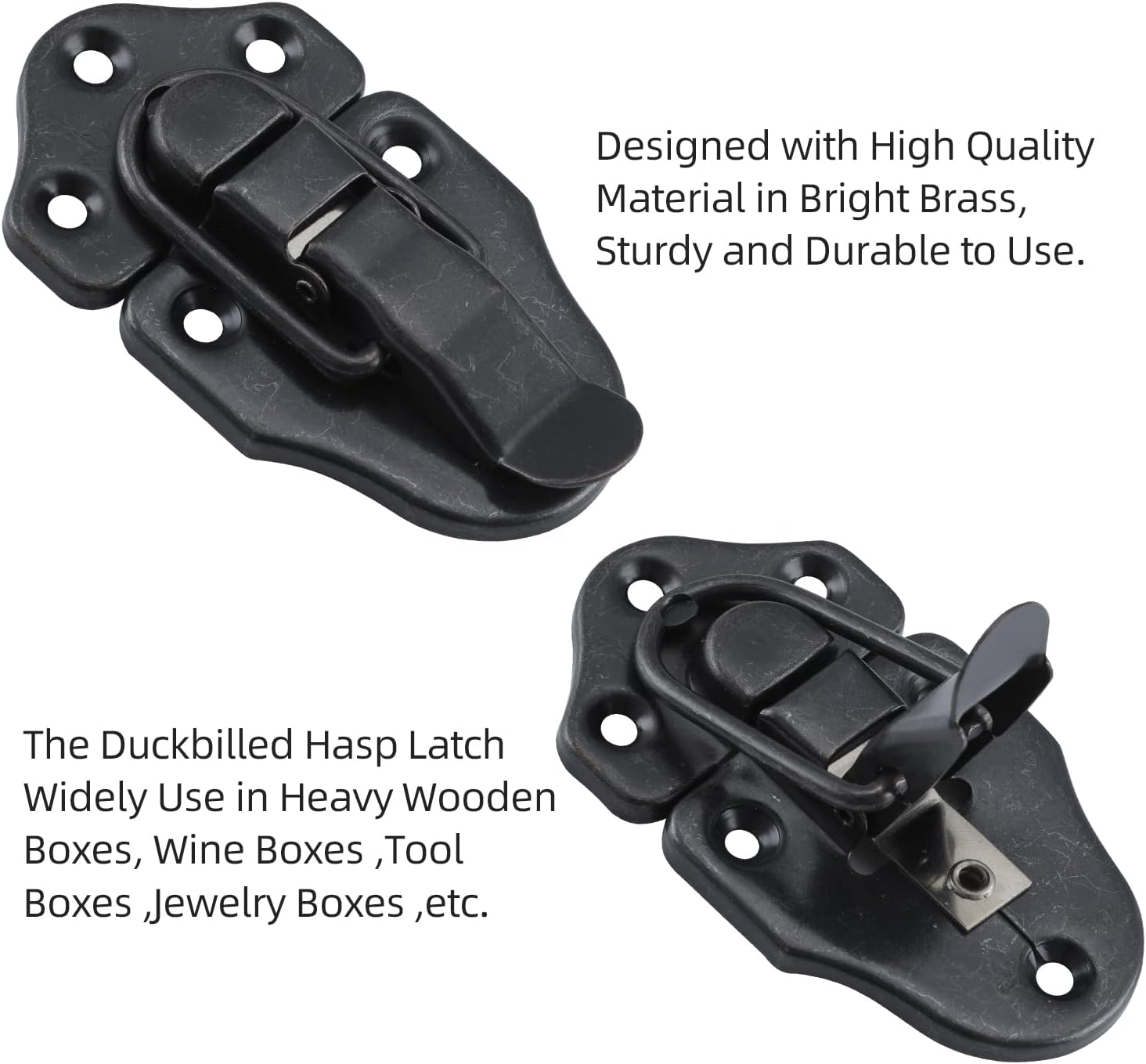 8 Pack Antique Duckbilled Hasp Latches with Padlock Kit for Jewelry Boxes and Decorative Furniture