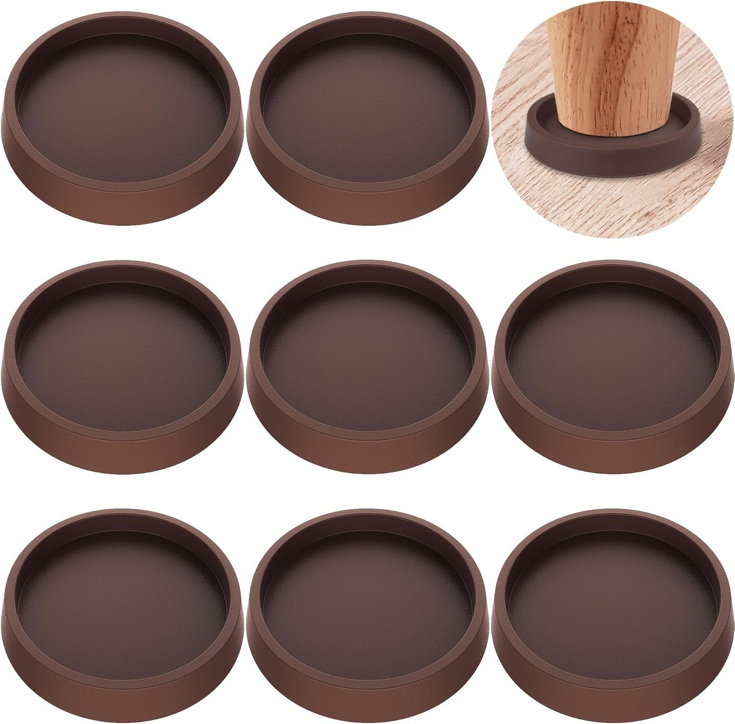 8 Pack Brown Rubber Furniture Coaster Pads - 2.5 Inch Non-Slip Hardwood Floor Protectors by ARLX Furniture Co.