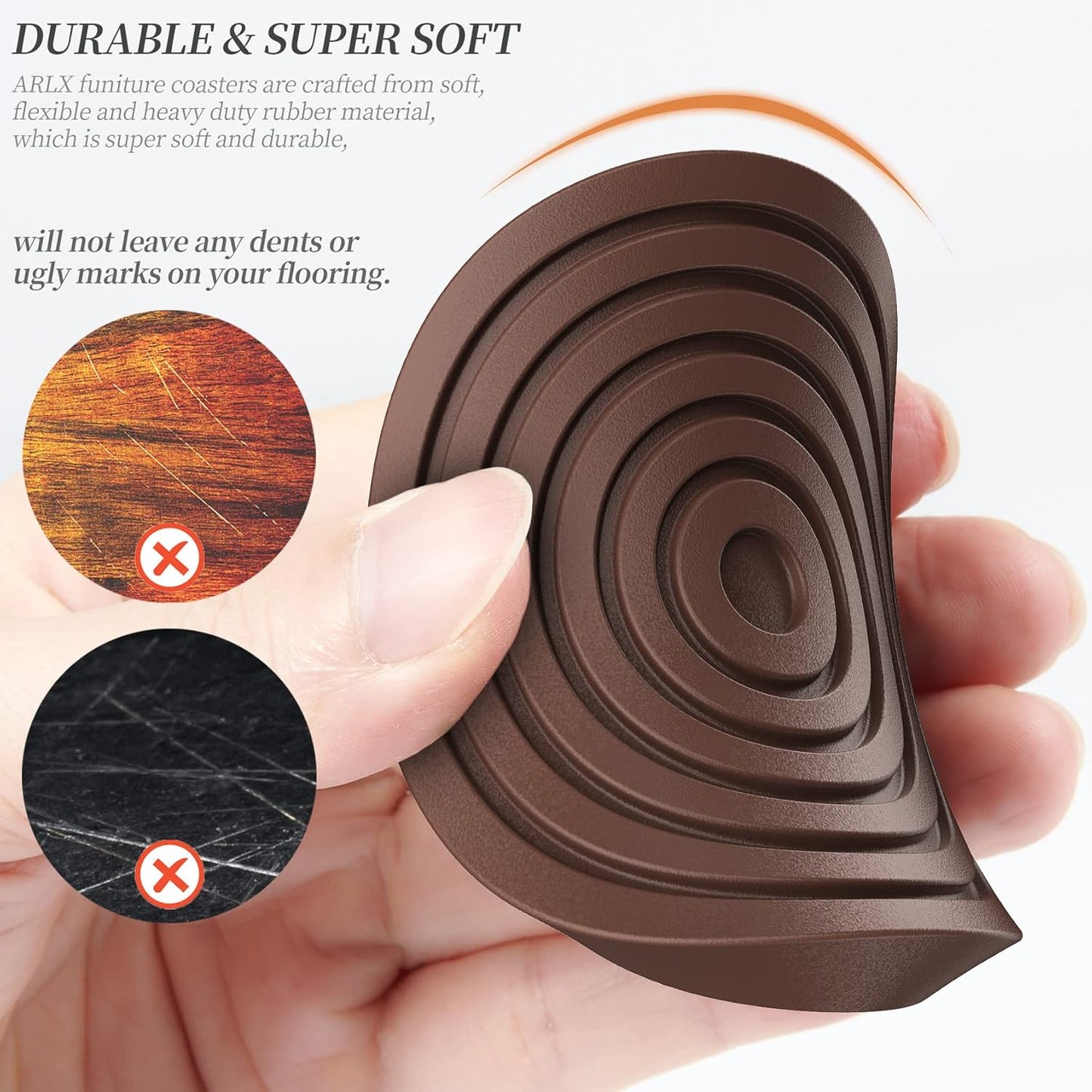 8 Pack Brown Rubber Furniture Coaster Pads - 2.5 Inch Non-Slip Hardwood Floor Protectors by ARLX Furniture Co.